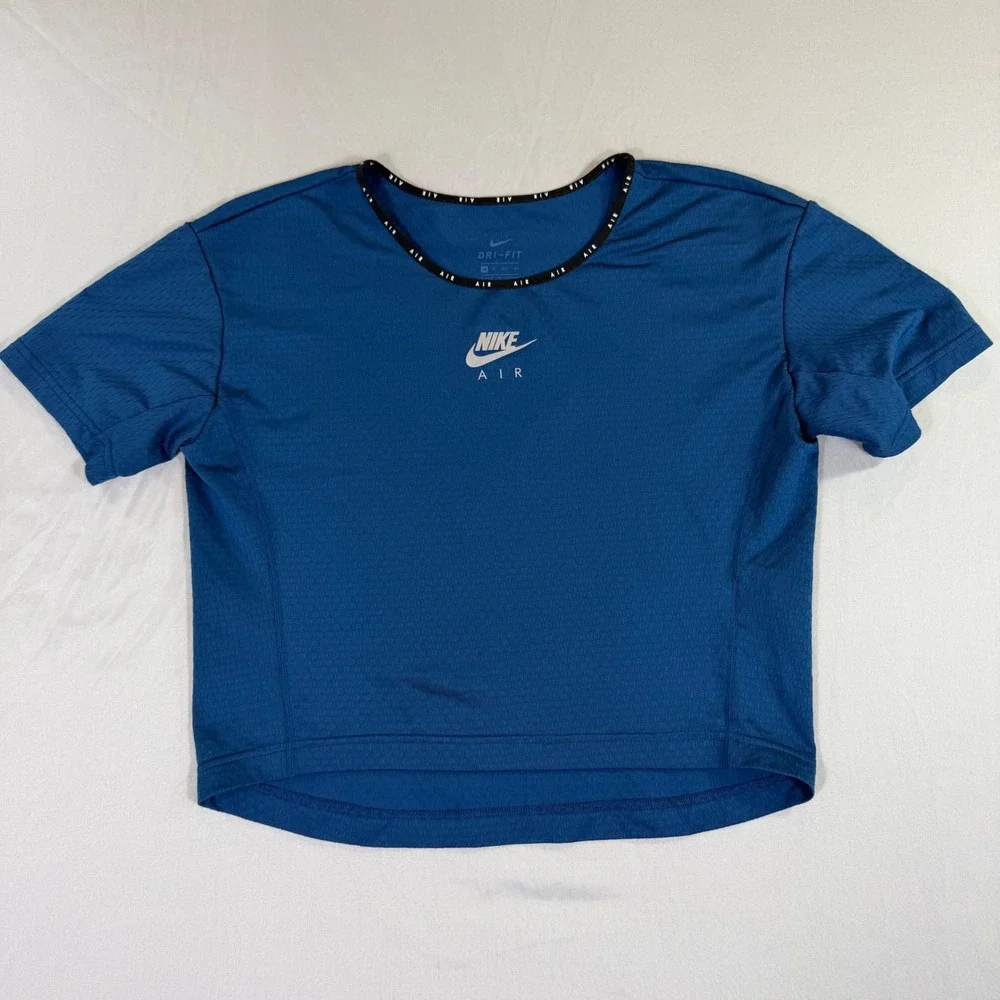 Nike Air Dri-FIT Women XS Blue Mesh Cropped Running Shirt Short Sleeve Top